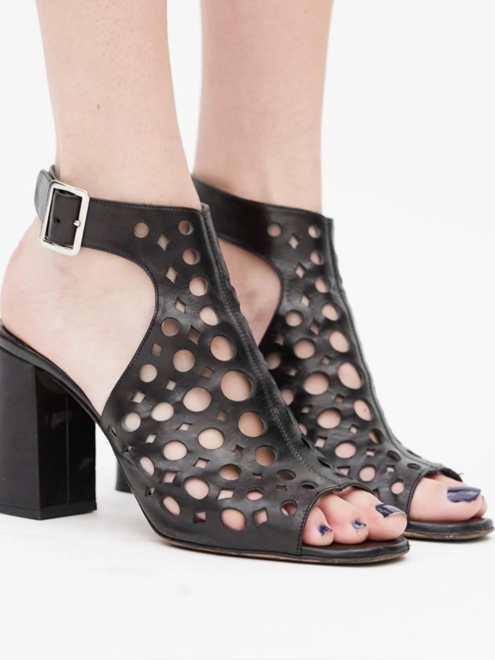 75. Prada Black Eyelet Cut Out Sandal Size 39 {$1,100}